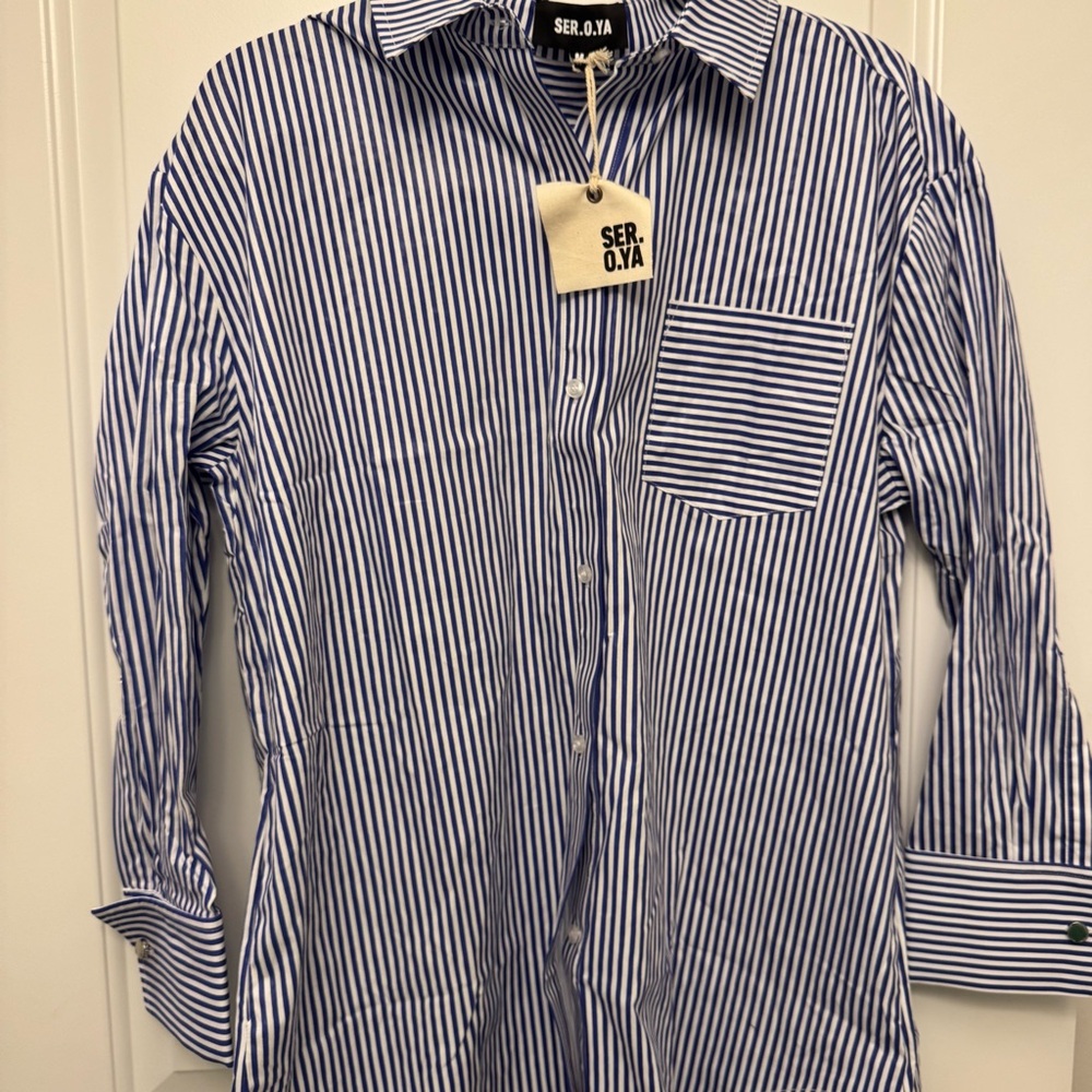 SER.O.YA Navy and White Striped Casual Shirt